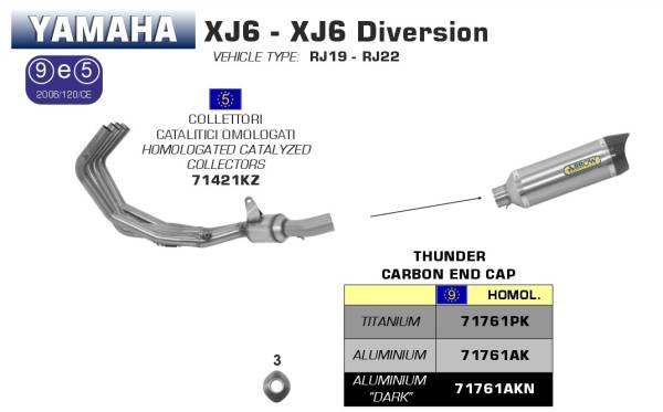 Sport Auspuff Komplettanlage Arrow Thunder Alu Yamaha XJ6 / Diversion Bj.2009-2016 +Katalysator