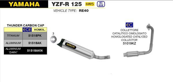 Sport Auspuff Komplettanlage Arrow Thunder Alu Yamaha YZF-R 125 Bj.2021-2022 EURO-5 +Kat / +ABE