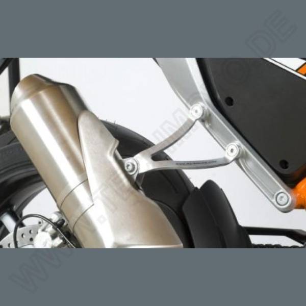 R&G Auspuffhalter Set für KTM 690 Duke / R Bj. 2012-2020 inkl. Abdeckung Soziusfußraste / Aluminium